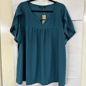 BloomChic Teal Blouse with Textured Design
